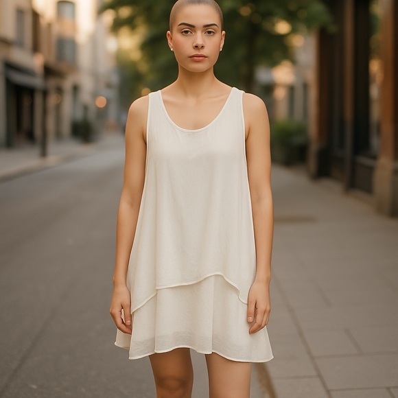 Vintage Italy Two Tier‎ Silk Dress Ivory Sequins Flowy Chiffon Sleeveless LWD - Picture 1 of 10